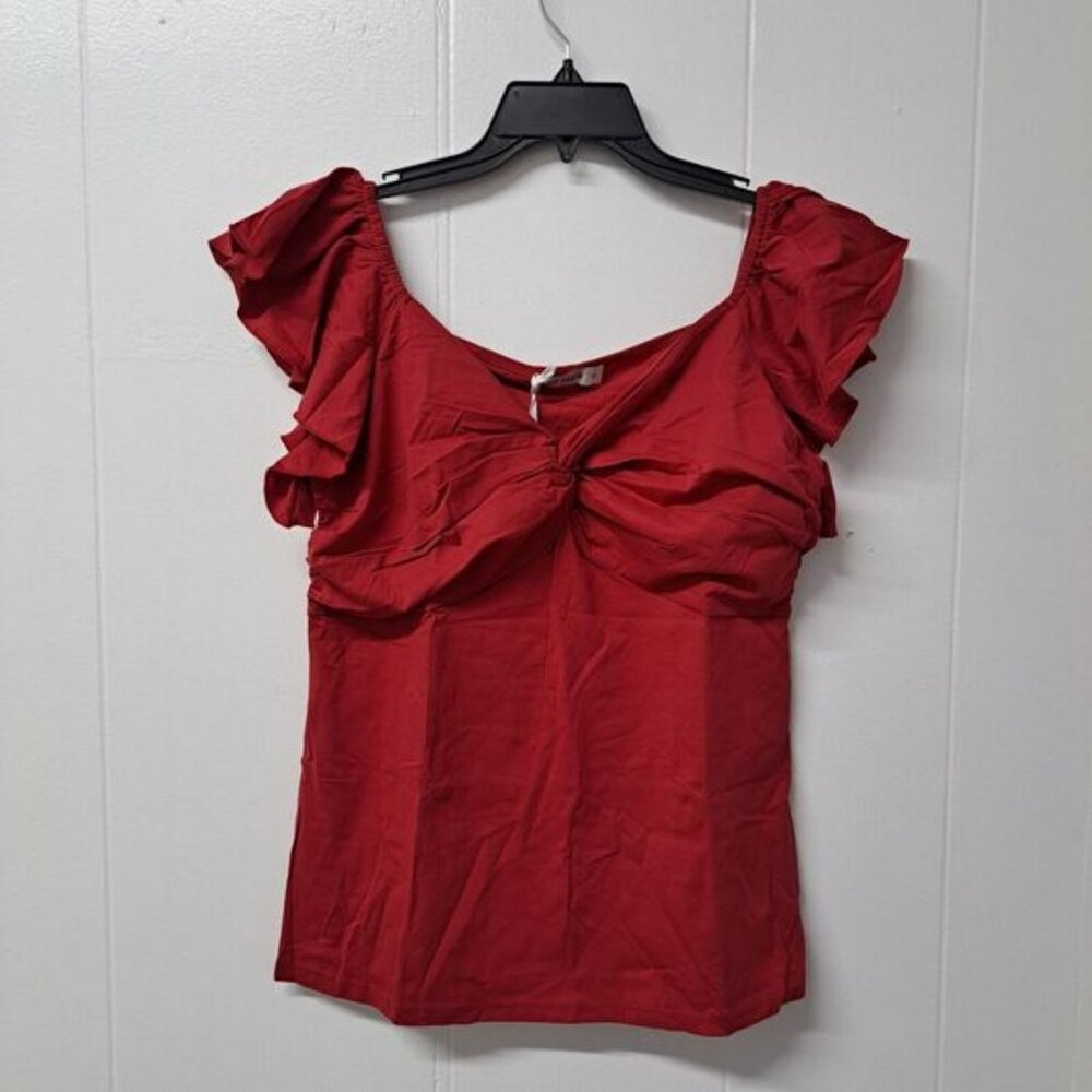 Women's Casual V Neck T Shirts Ruffle ShortSleeve Size XL
